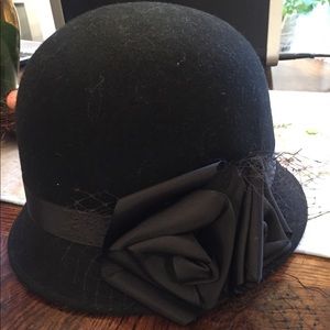1940s black hat with a rose and netting